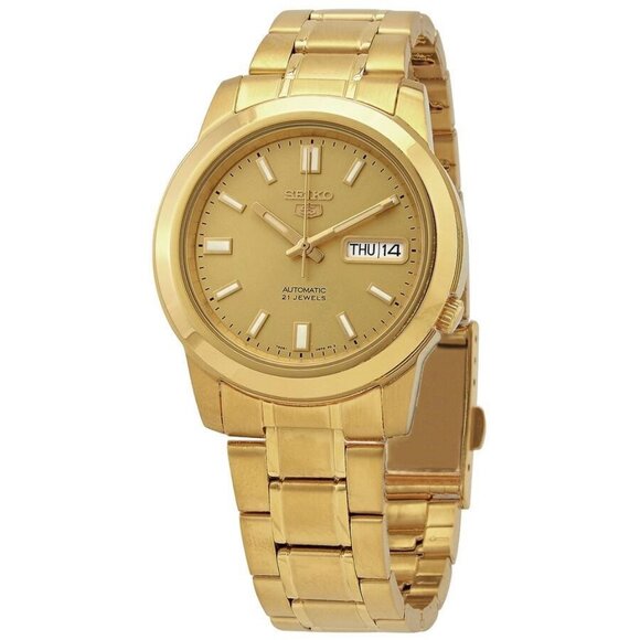 NWT Authentic Seiko 5 Automatic Gold Dial Yellow Gold-tone Men's Watch - Picture 1 of 3